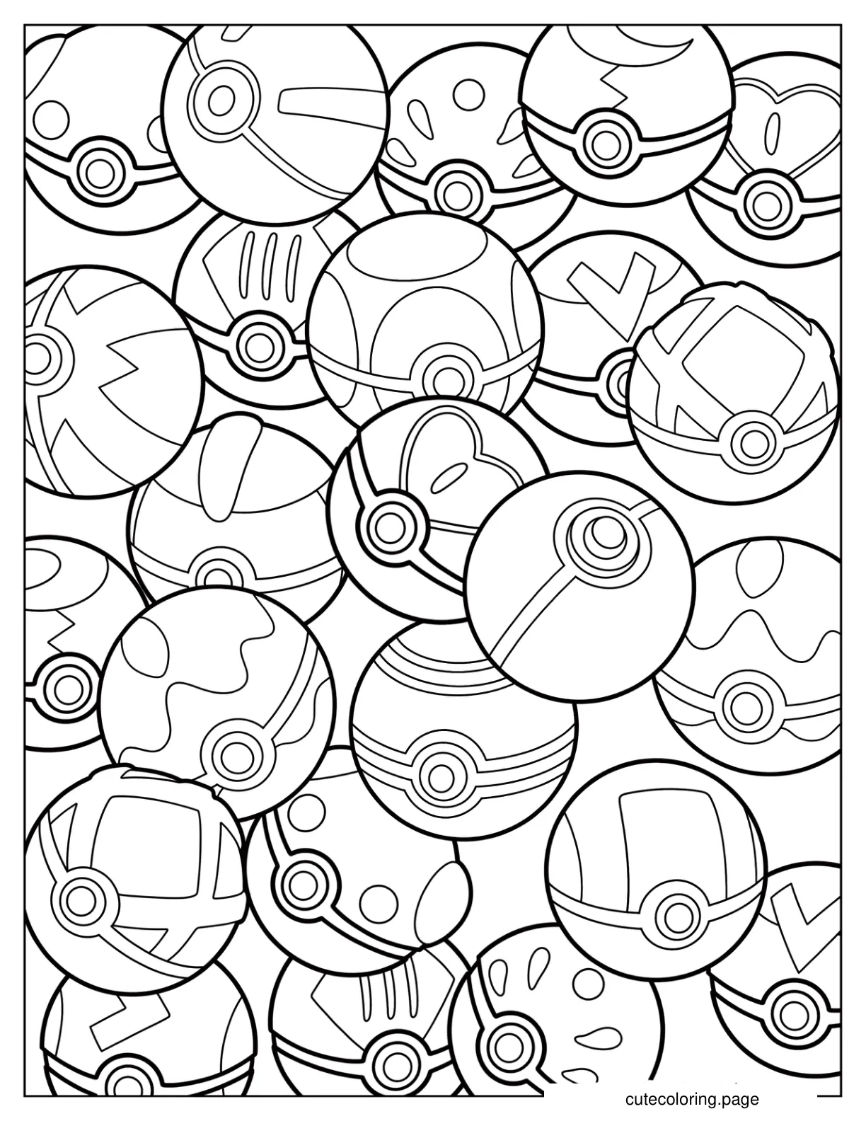 Full Page Pokeballs In Different Designs Coloring Page coloring page