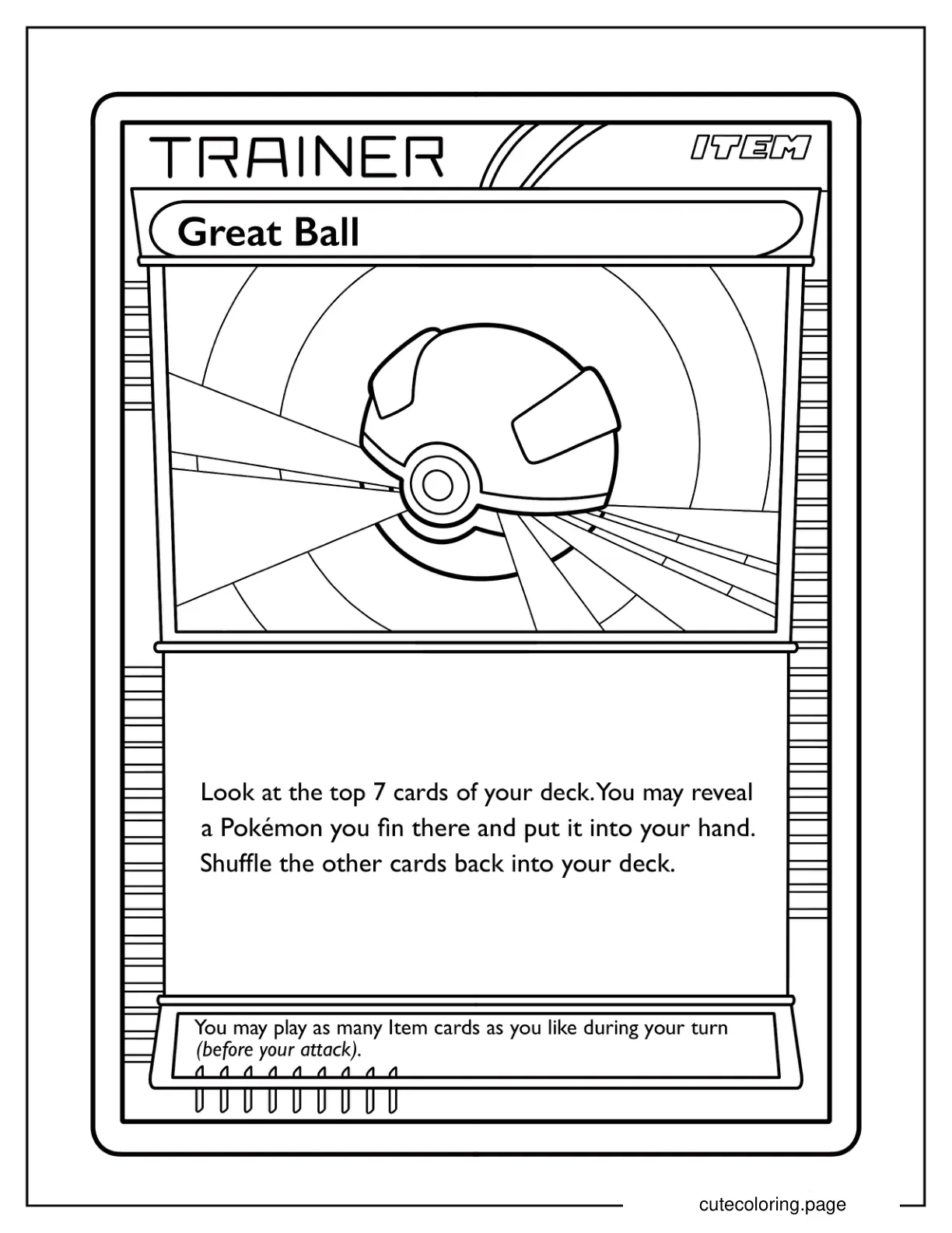 Great Ball Pokemon Card Coloring Sheet coloring page