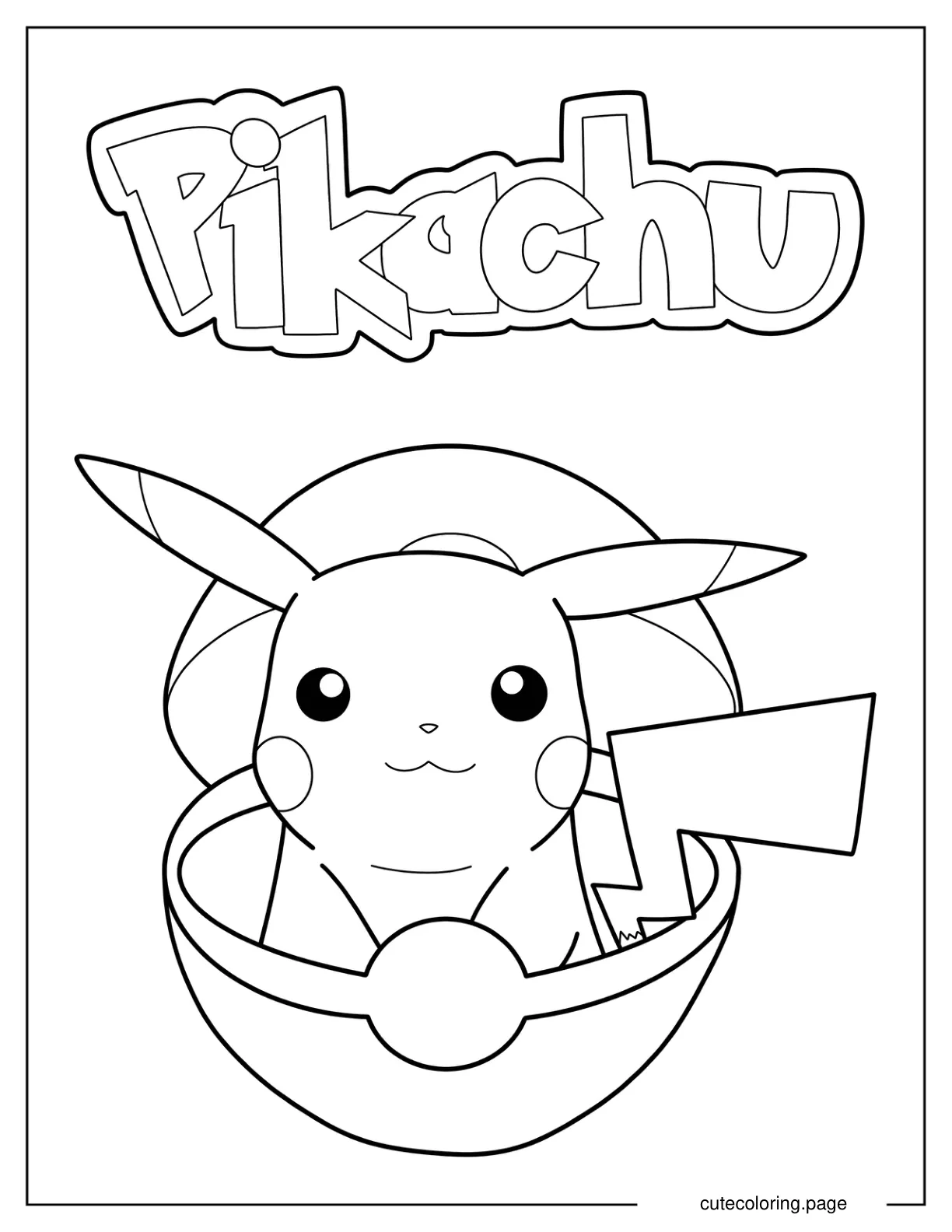 Kawaii Pikachu Inside Pokeball Coloring Sheet coloring page