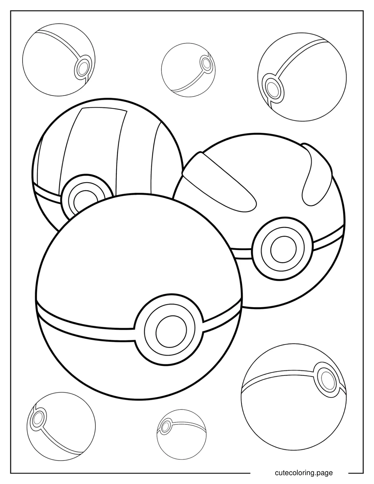 Normal Poke Ball With Ultra Ball And Great Ball coloring page