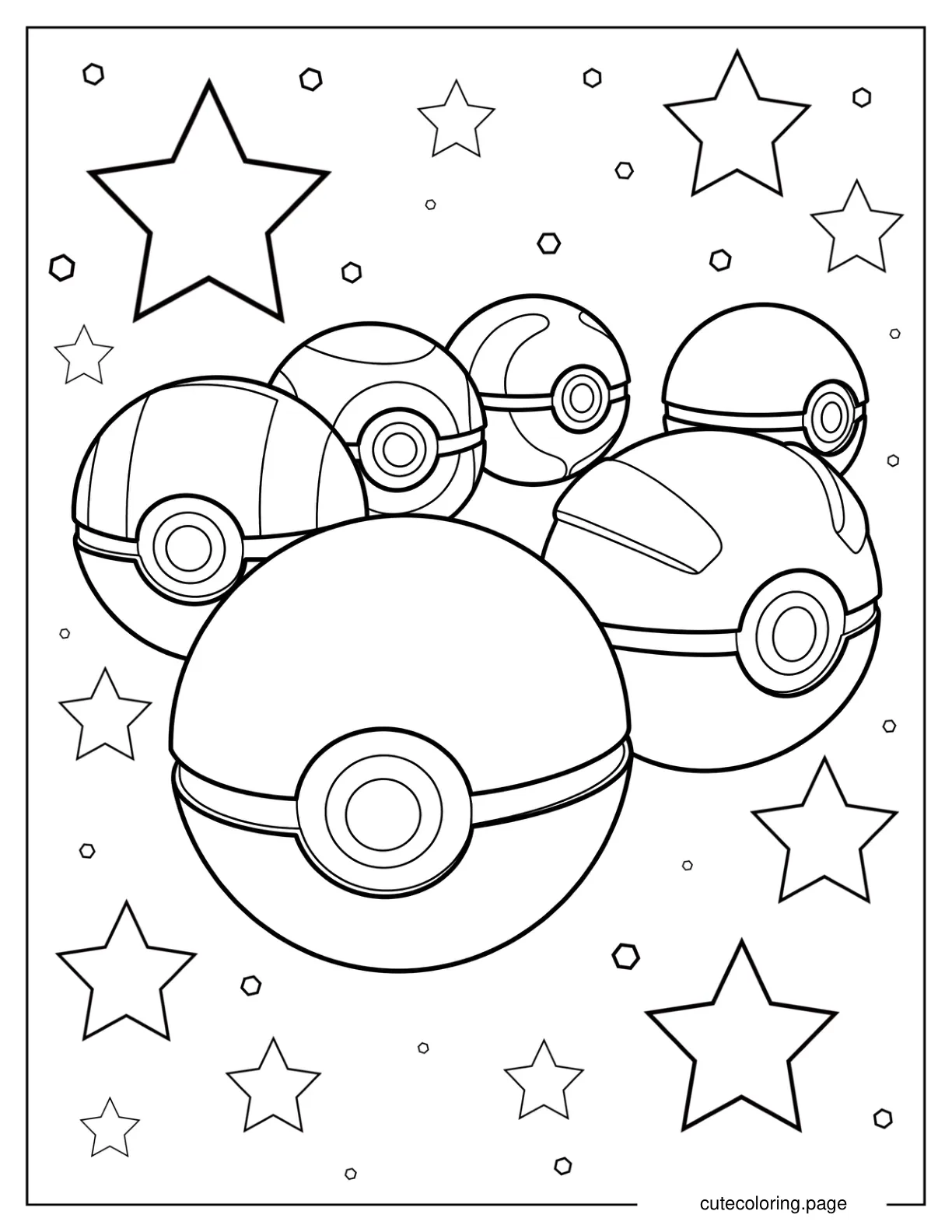 Poke Ball Varieties Surrounded By Stars Coloring Page coloring page