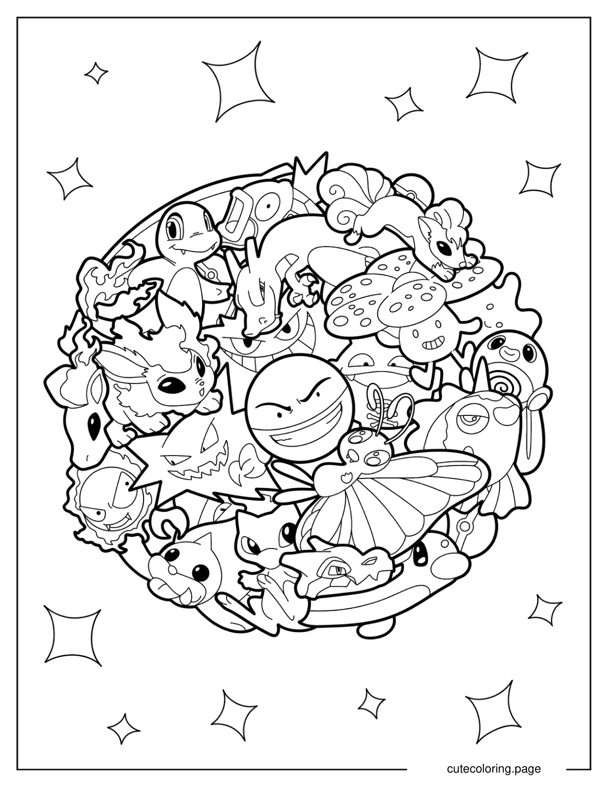 Popular Pokemons Forming Pokeball Shape coloring page