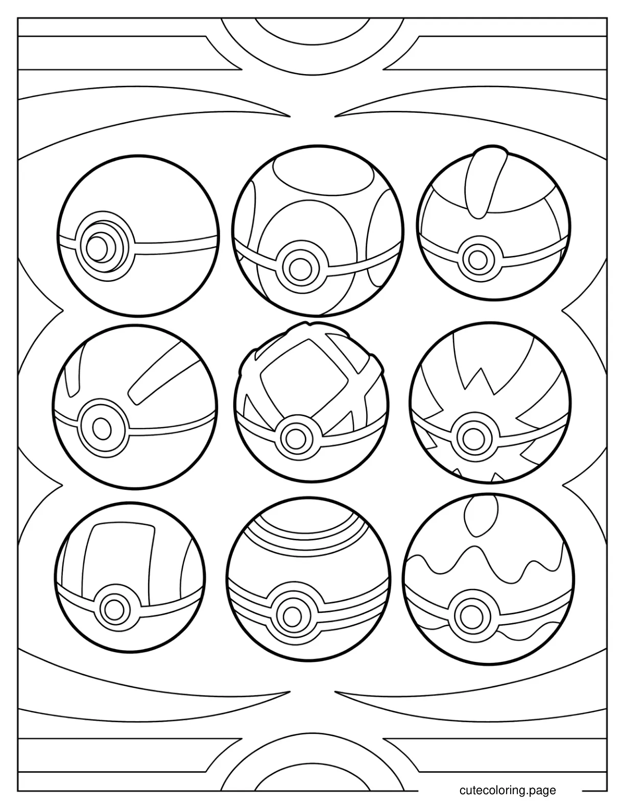 Several Varieties Of Poke Balls Coloring Sheet coloring page