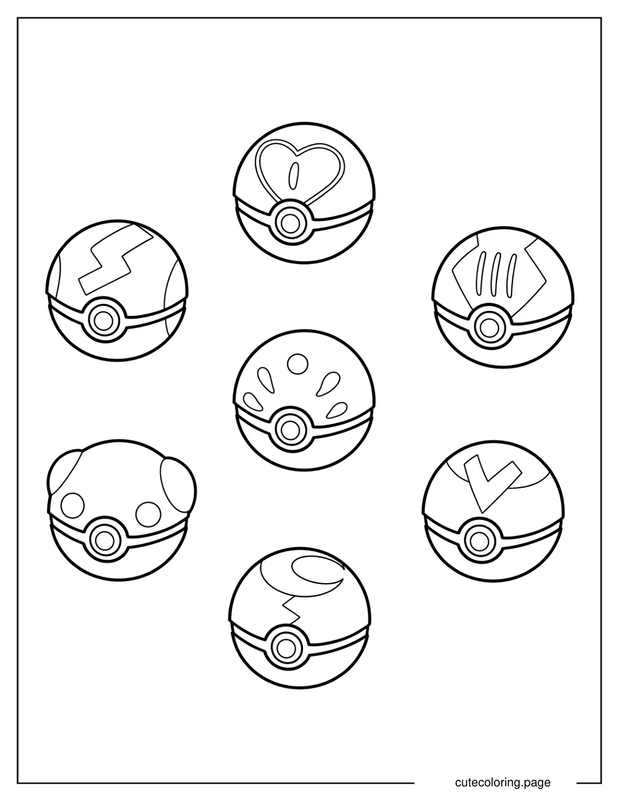 Simple Pokeballs With Different Markings coloring page