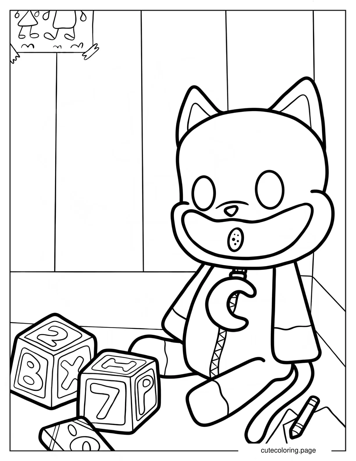 Cute Catnap Sitting In A Corner With Number Blocks coloring page