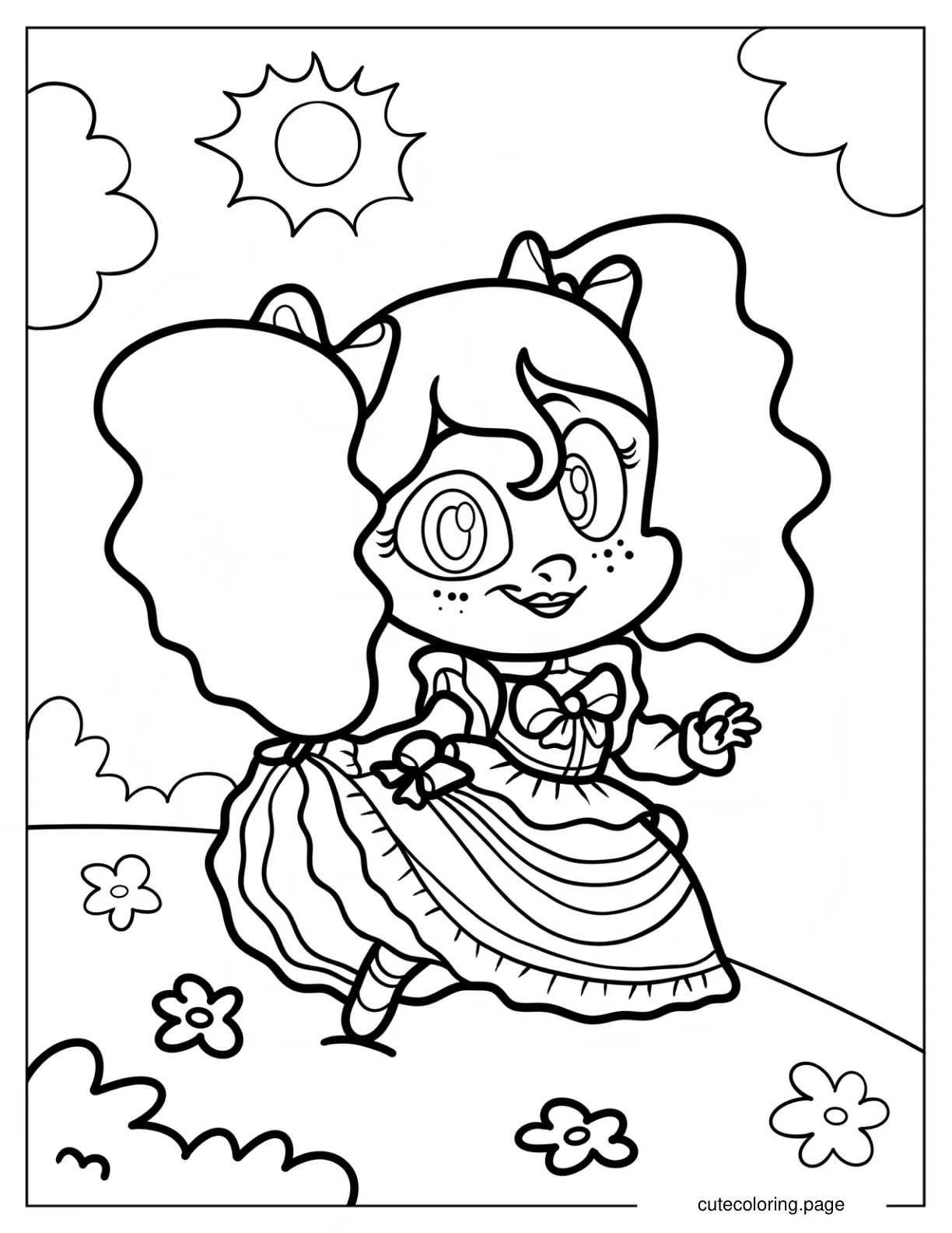 Kawaii Poppy On A Flower Field Coloring Sheet coloring page