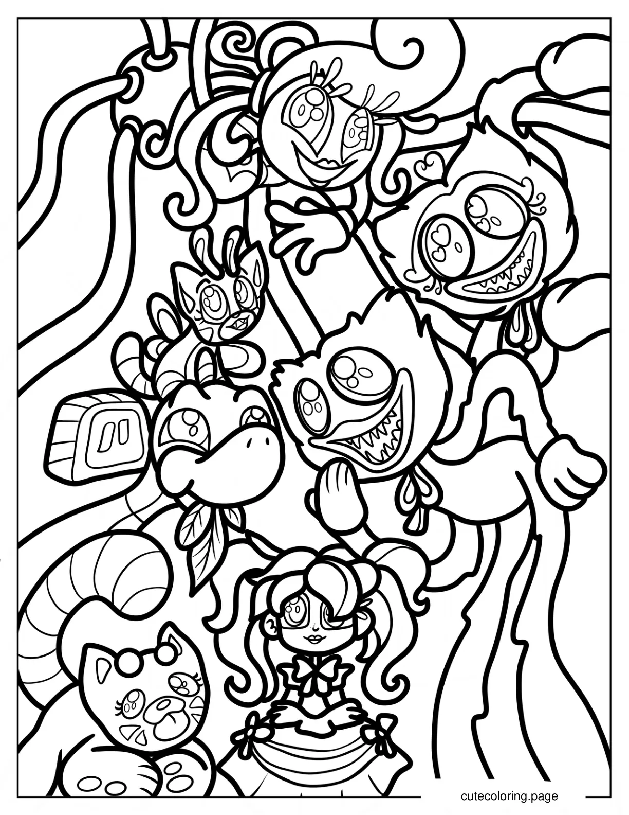 Poppy Playtime All Characters Coloring Page For Kids coloring page