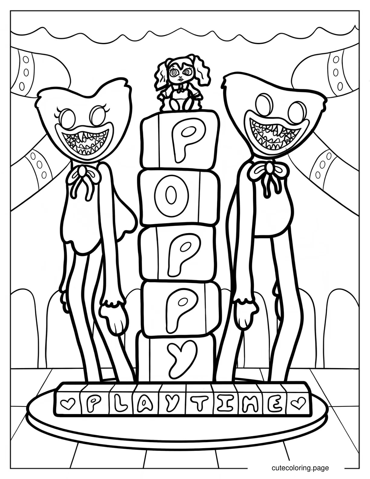 Poppy Playtime Display With Huggy Wuggies Coloring Page coloring page