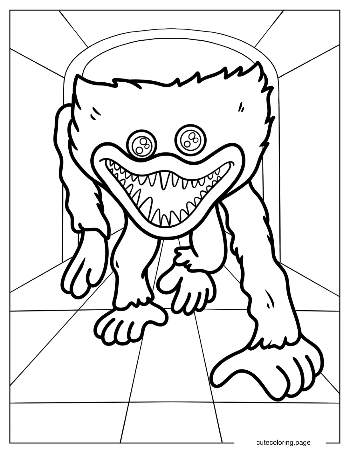 Terrifying Huggy Wuggy In The Corridor Coloring Sheet coloring page