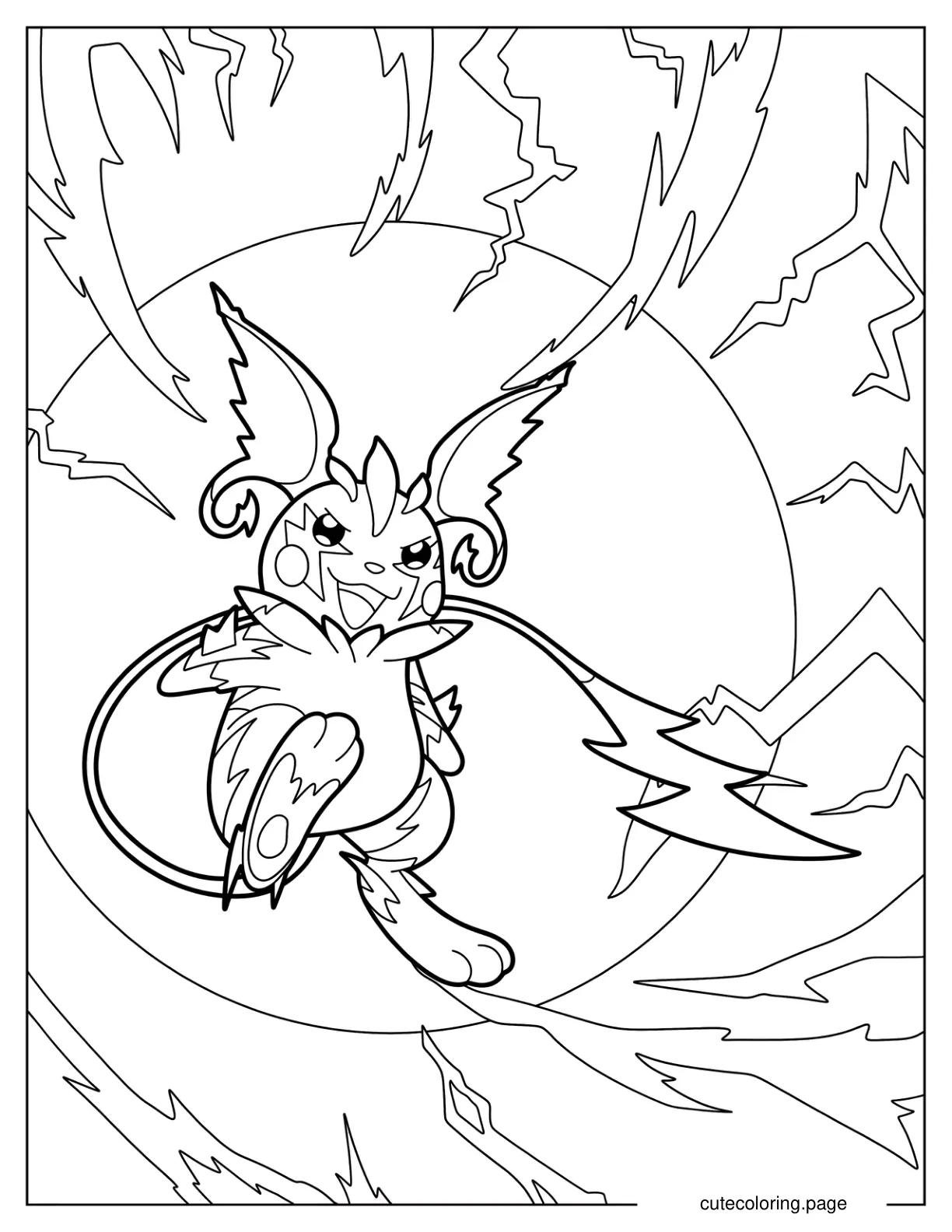 Detailed Mega Raichu Surrounded By Lightning coloring page