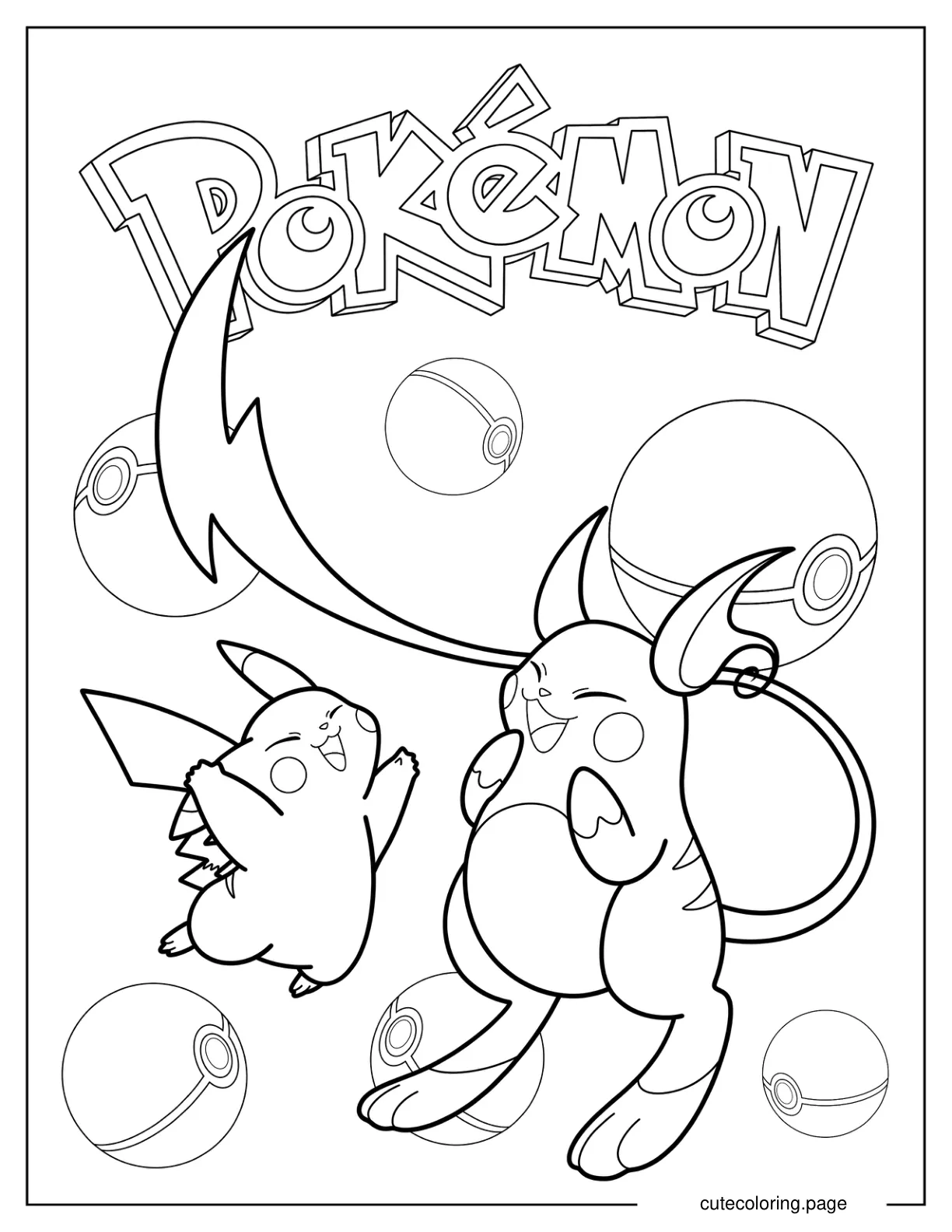 Happy Pikachu And Raichu Pokemon Poster coloring page