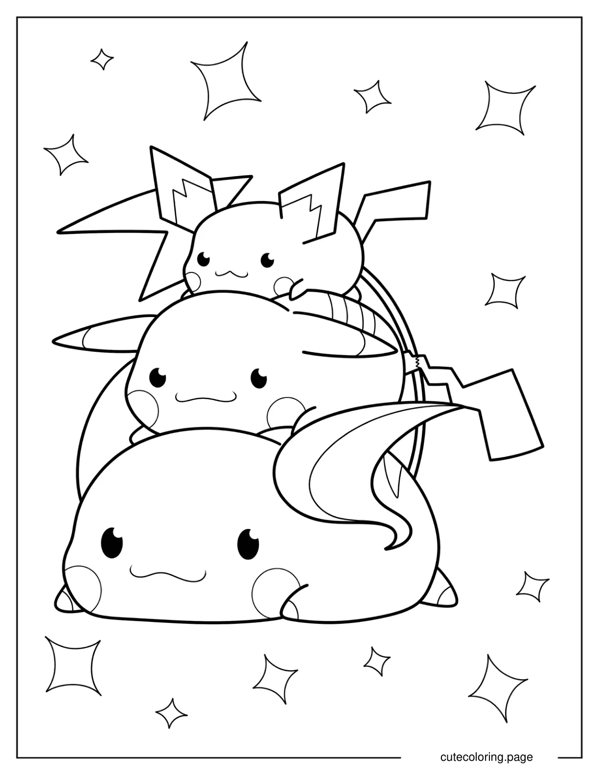 Kawaii Pichu And Pikachu On Top Of Raichu Coloring Page For Kids coloring page