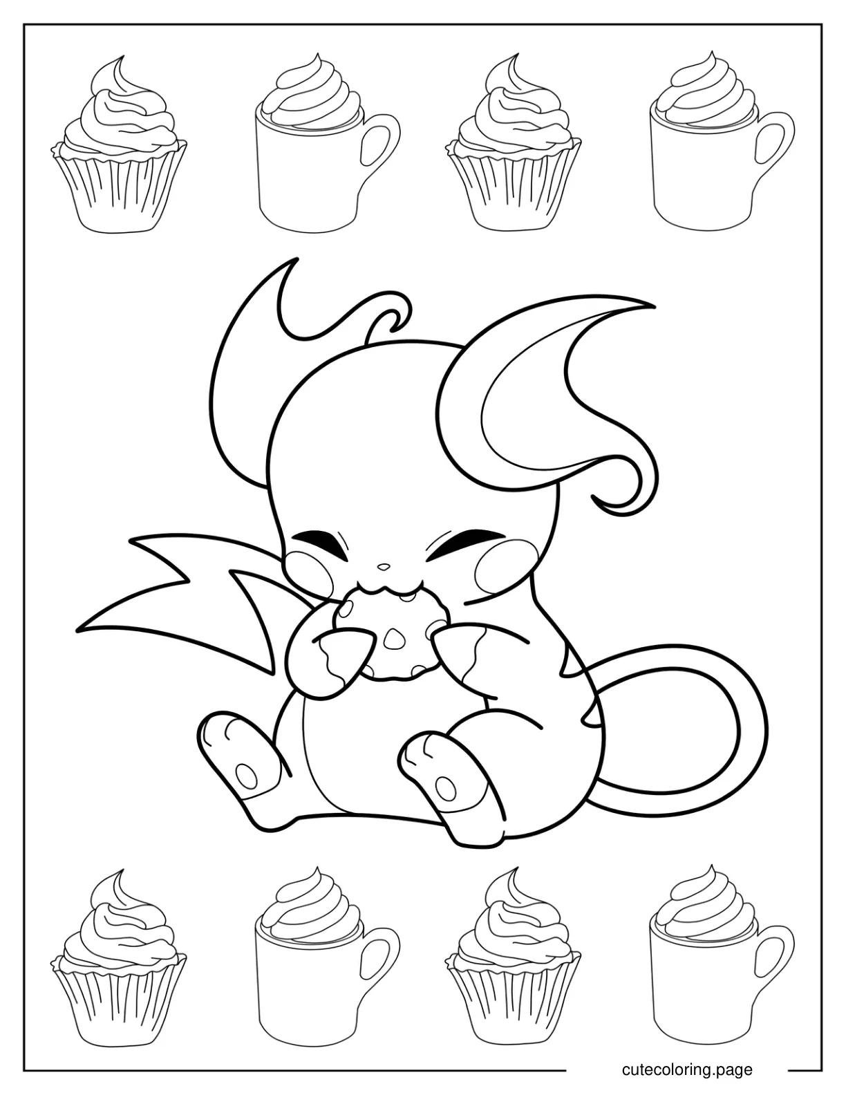 Kawaii Raichu Eating A Cookie Coloring Page coloring page