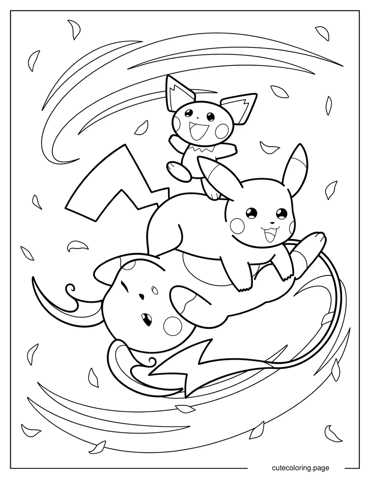 Pichu Pikachu And Raichu Coloring Sheet For Kids coloring page