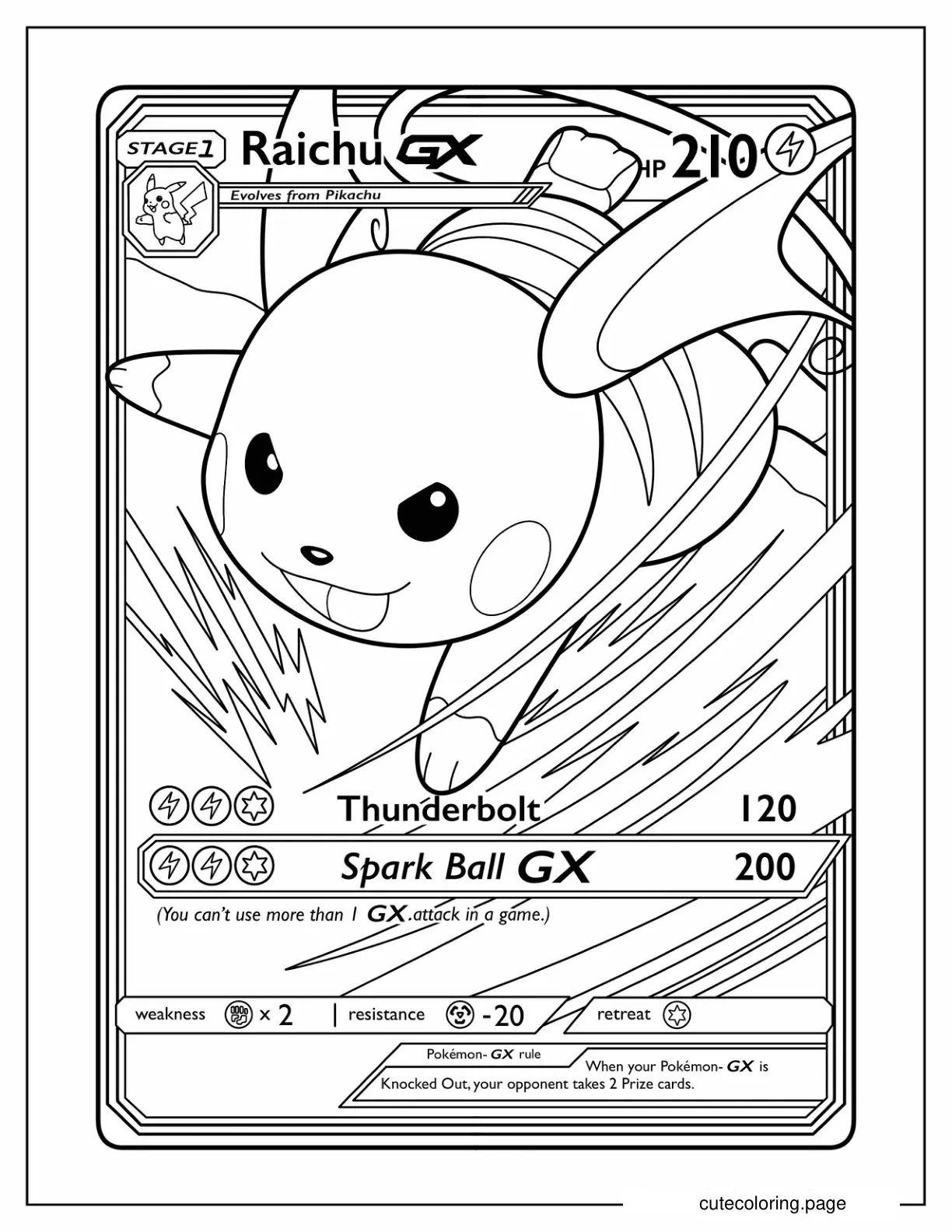 Raichu GX Thunderbolt Pokemon Card Coloring Sheet coloring page