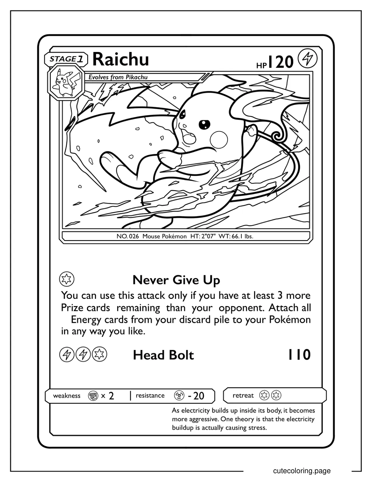 Raichu Head Bolt Pokemon Card coloring page