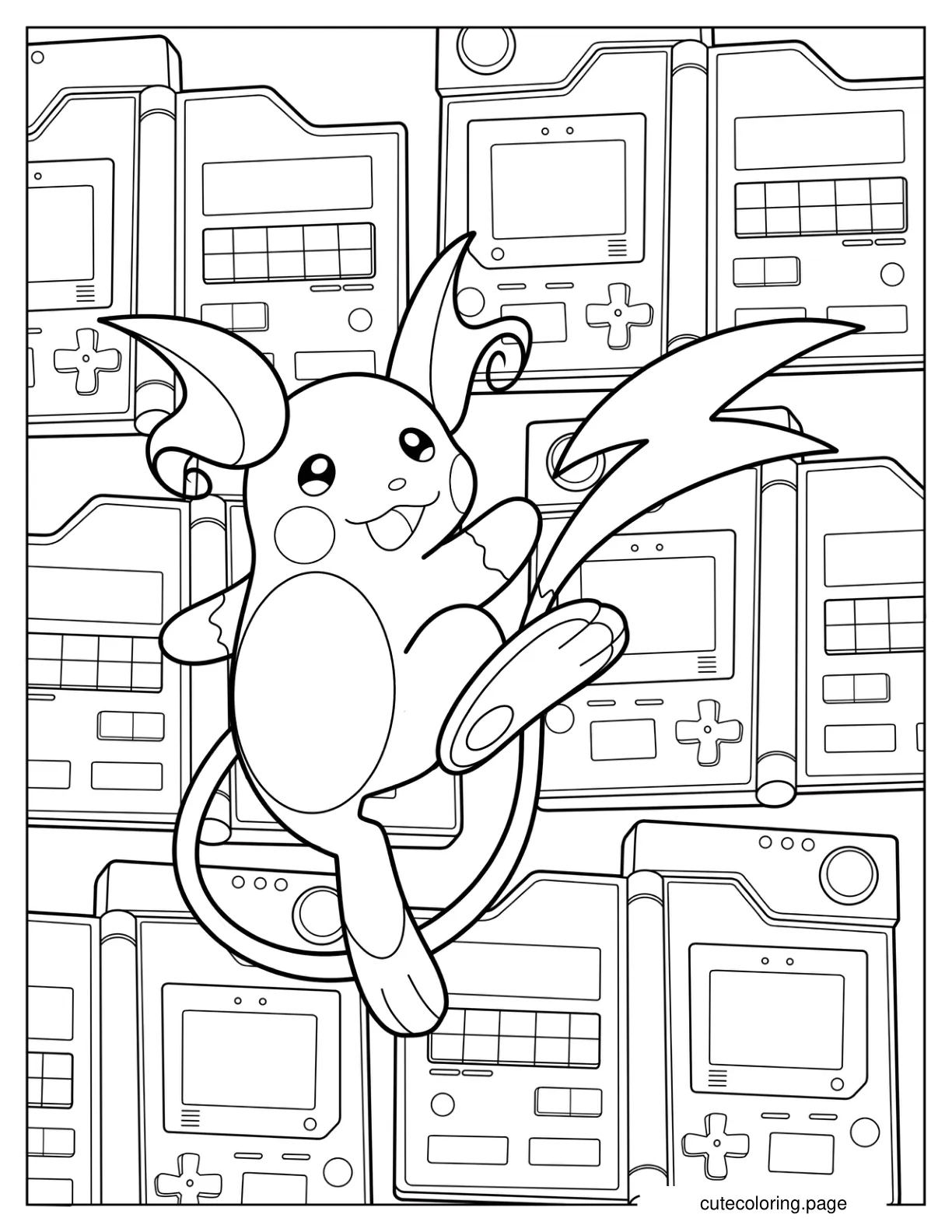 Raichu Kicking Air With Game Boy In Background Coloring Page coloring page