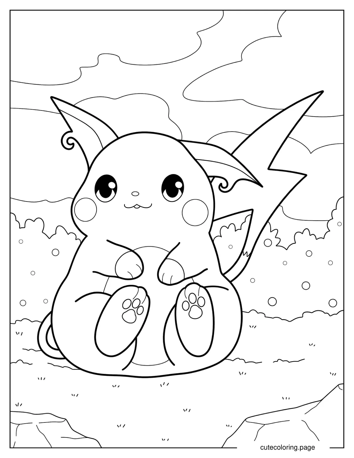 Raichu Sitting In The Garden Coloring Page coloring page