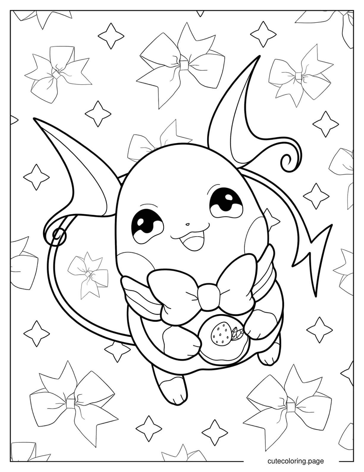 Raichu With Bow And Cupcake Coloring Sheet For Preschoolers coloring page