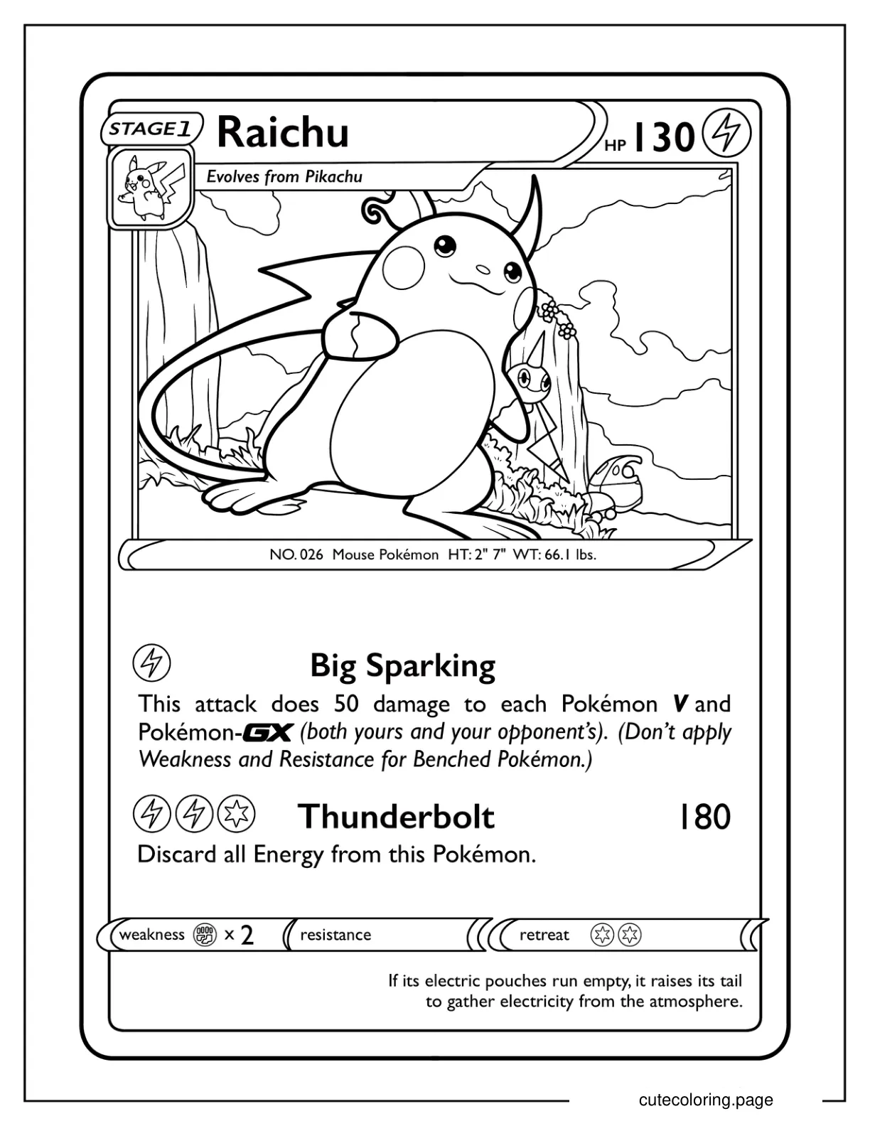 Thunderbolt Raichu Pokemon Card coloring page