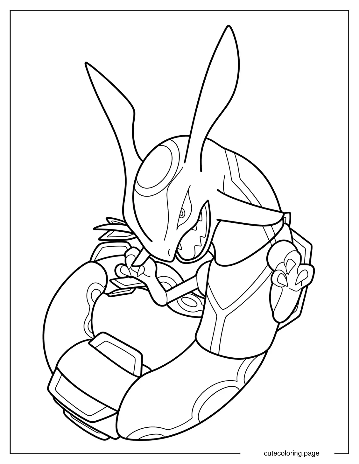 Easy Rayquaza With Sharp Teeth Coloring Sheet For Kids coloring page