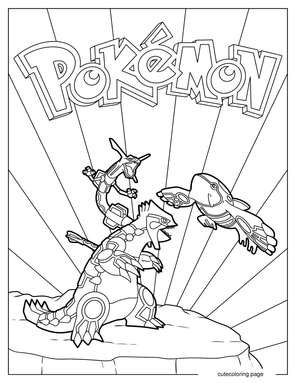 Kyogre Fighting With Groudon And Rayquaza Coloring Page coloring page