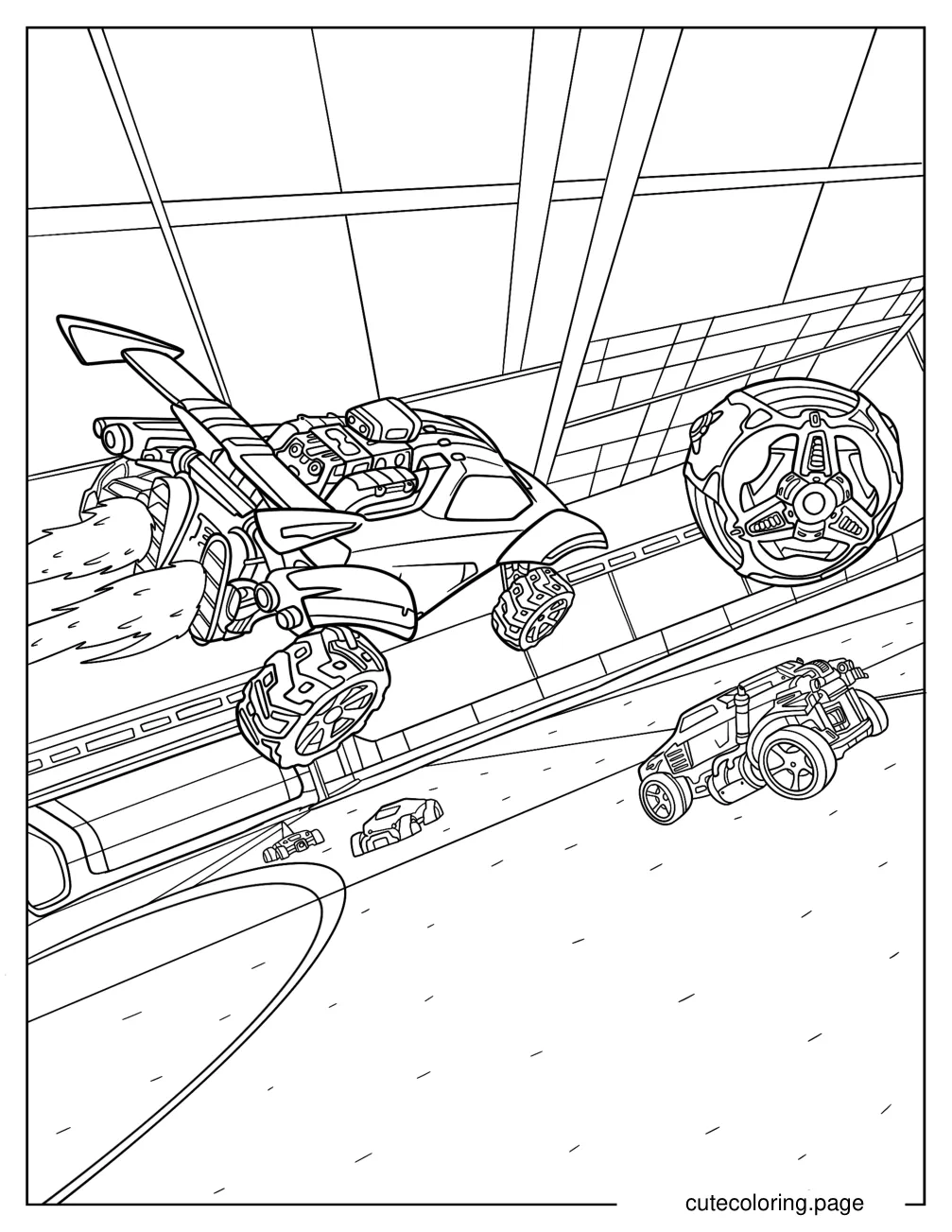 Detailed Battle Cars Aiming For The Ball coloring page