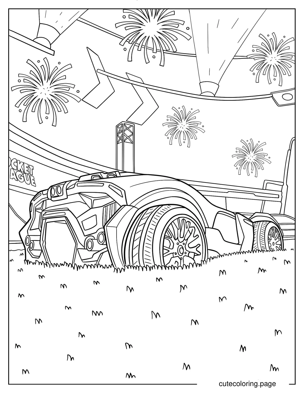 Rear View Of Rocket League Breakout Type S With Fireworks In The Sky coloring page