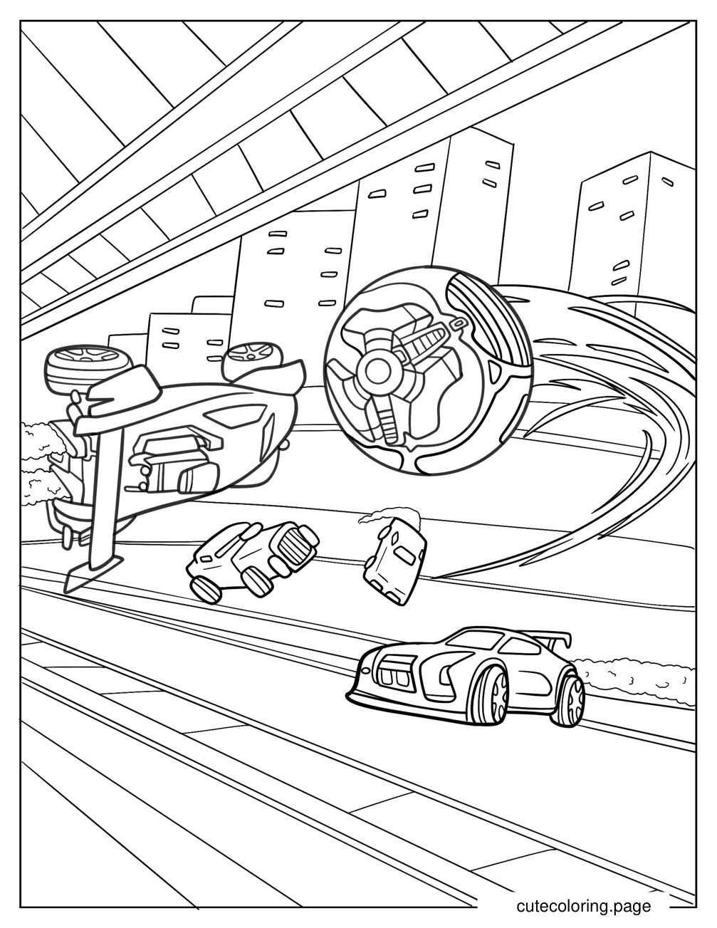 Rocket League Ball Flying Towards A Battle Car Coloring Sheet coloring page