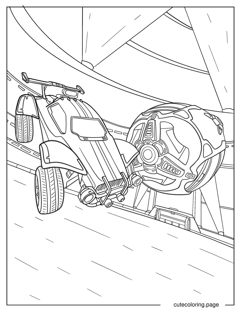 Rocket League Battle Car In The Air With The Ball Coloring Sheet coloring page