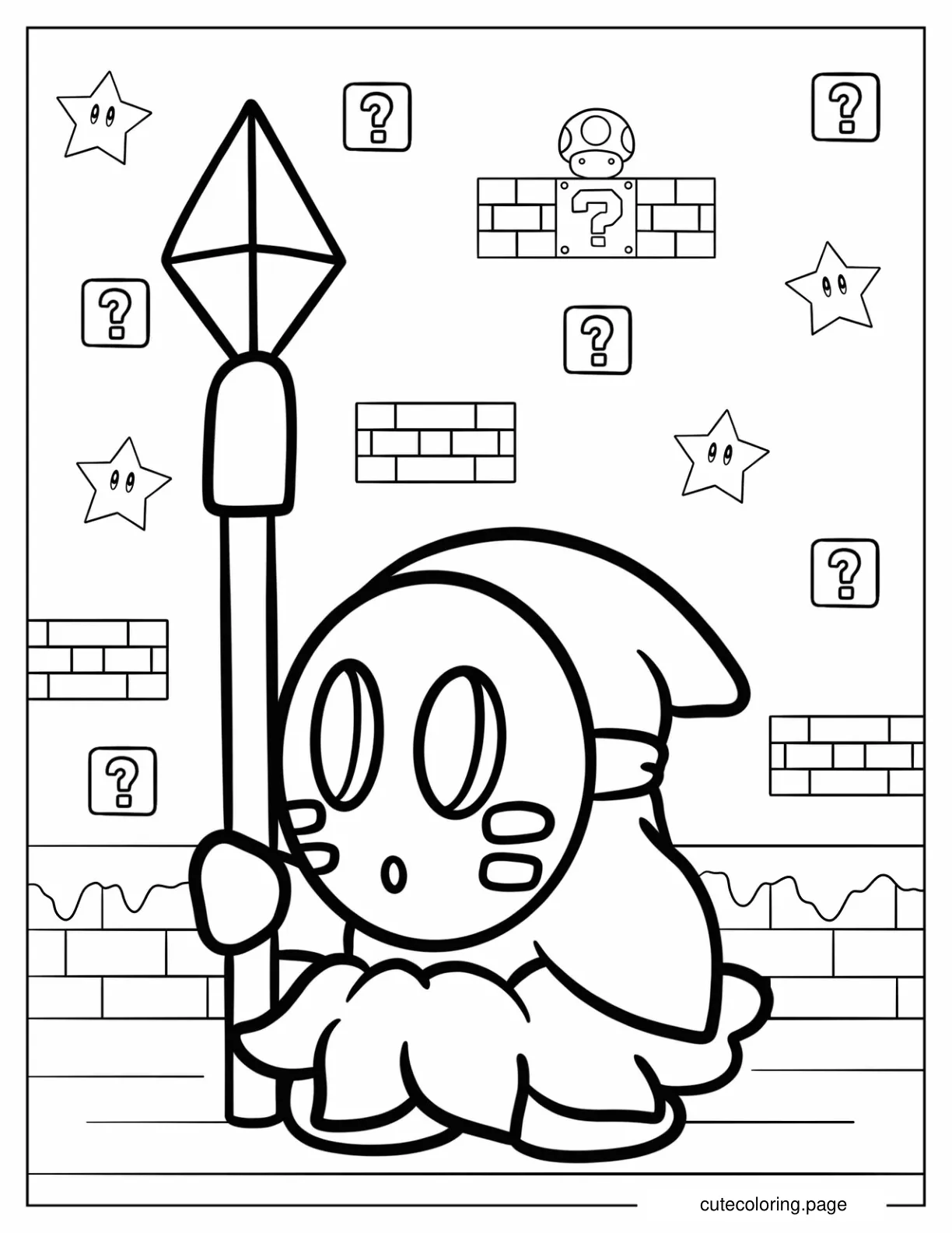 Kawaii Spear Shy Guy Coloring Sheet For Preschoolers coloring page