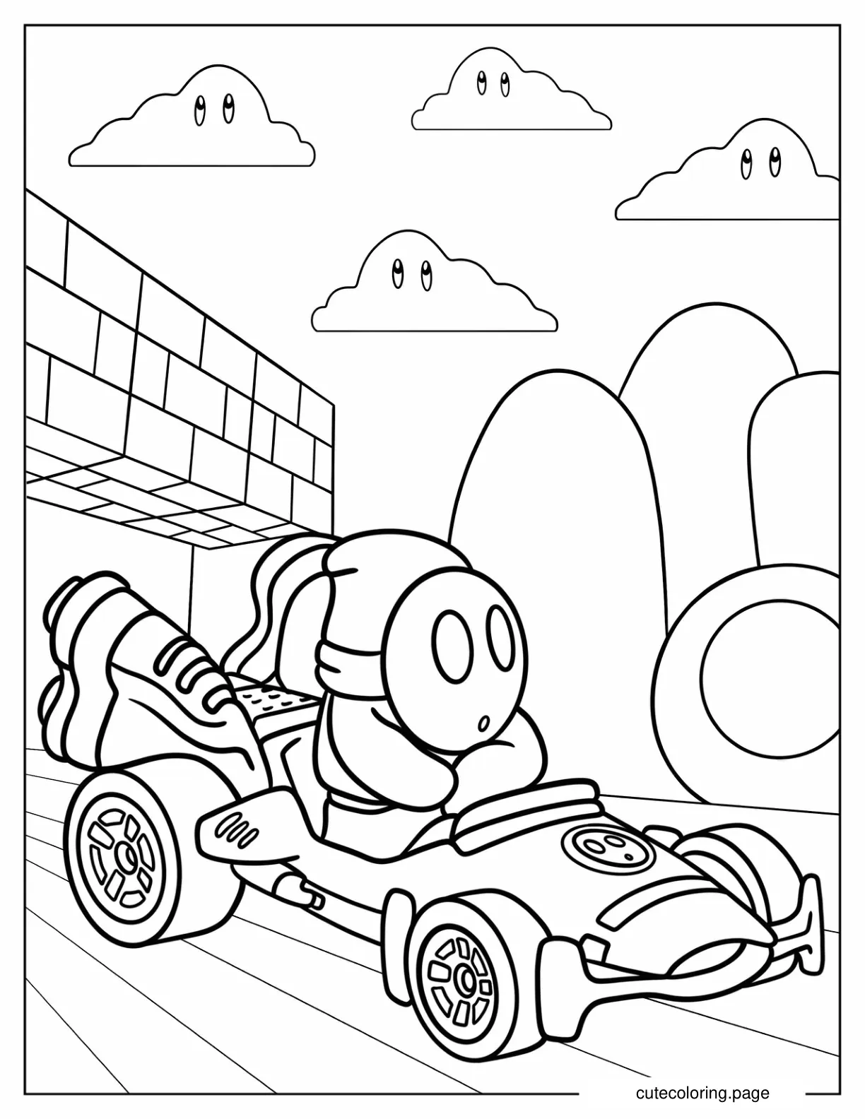 Shy Guy In Mario Kart Race Track coloring page