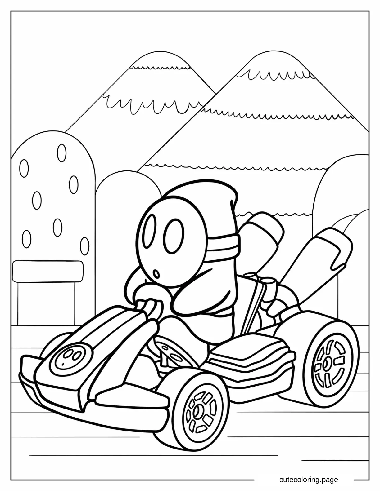 Shy Guy Riding Kart coloring page