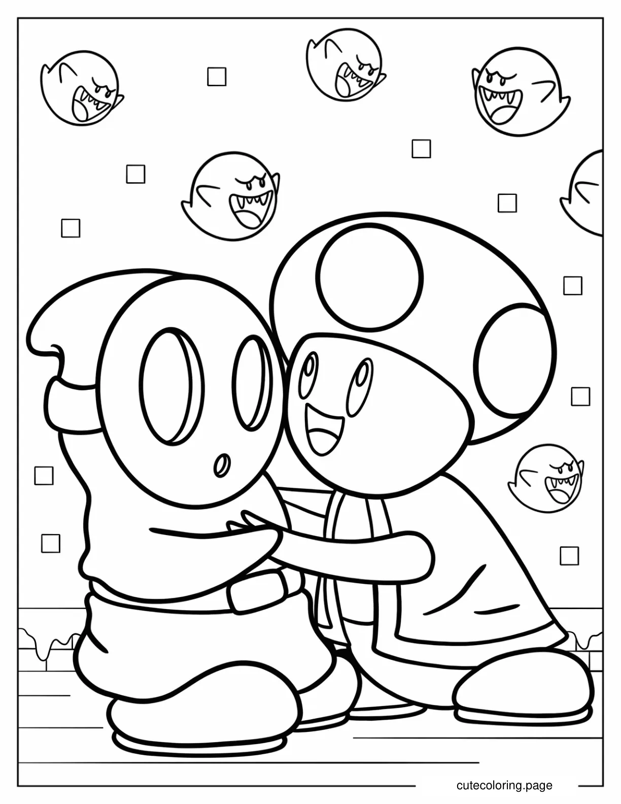 Toad Hugging Shy Guy Coloring Page coloring page