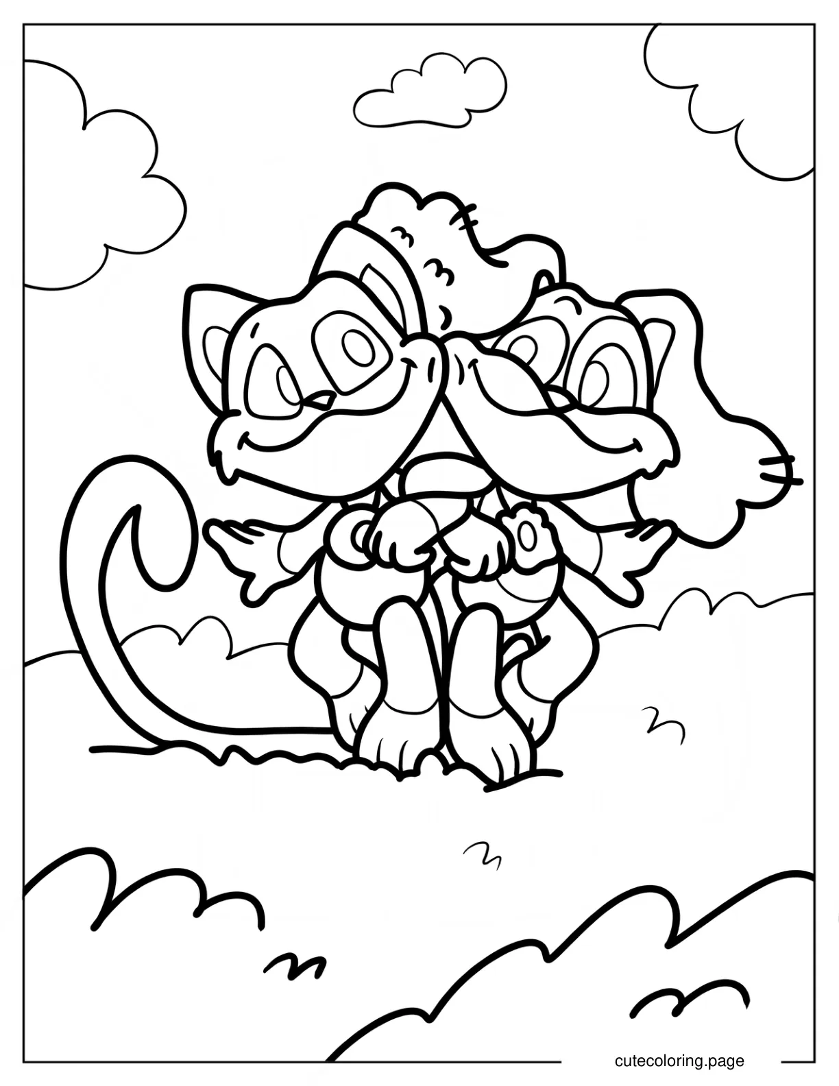 CatNap And DogDay With Arms Hooked On A Field Coloring Page coloring page