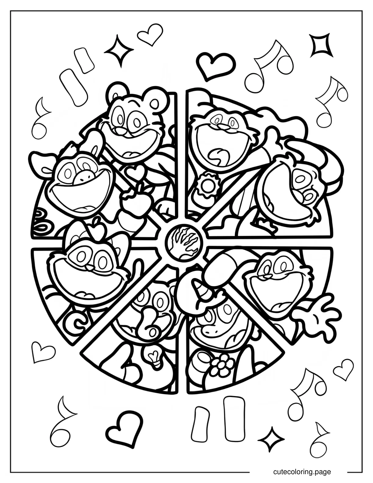 CatNap DogDay Bobby BearHug Bubba Bubbaphant CraftyCorn Hoppy Hopscotch KickinChicken And PickyPiggy coloring page