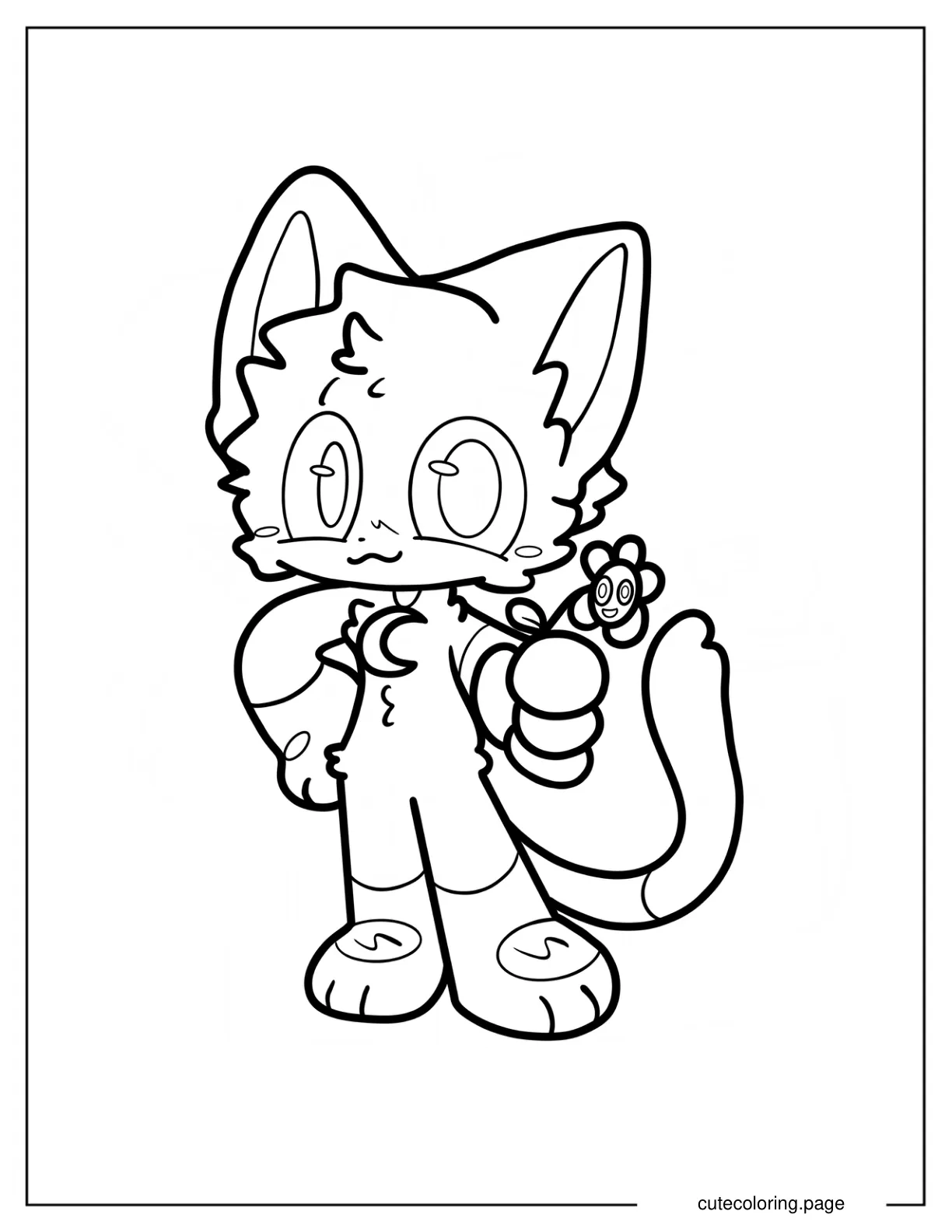 Chibi CatNap Holding A Flower Coloring Sheet For Kids coloring page