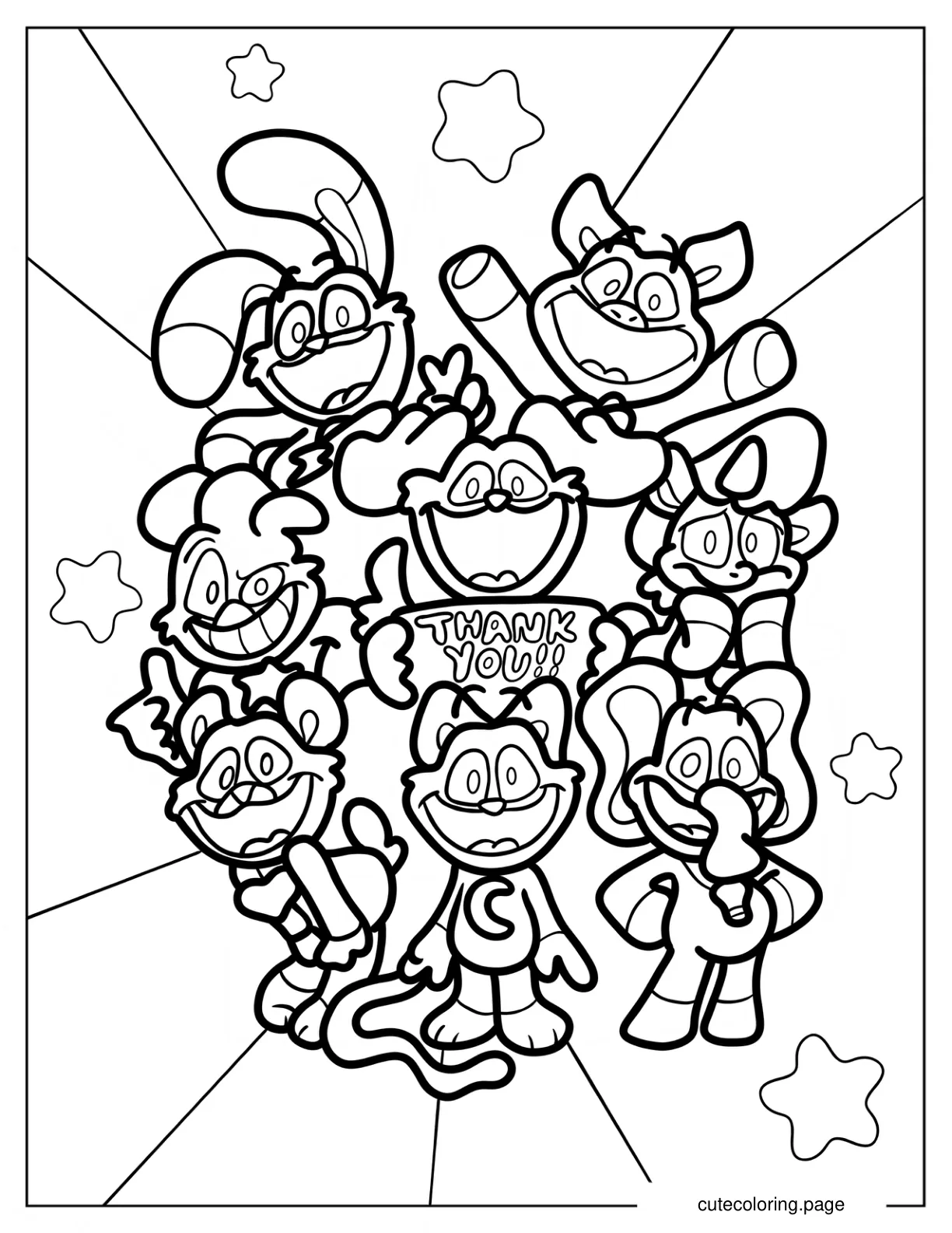 Cute Smiling Critters Characters Coloring Page For Preschoolers coloring page