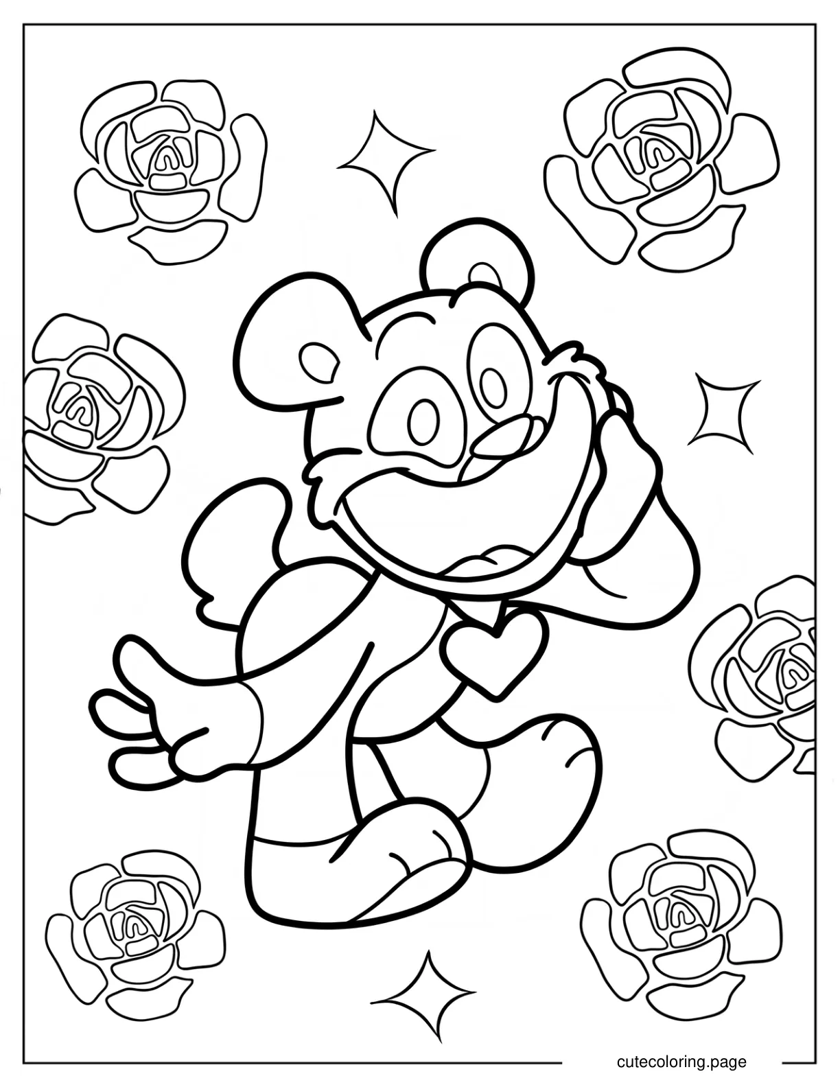 Smiling Critters BearHug With Rose Background Coloring Sheet coloring page