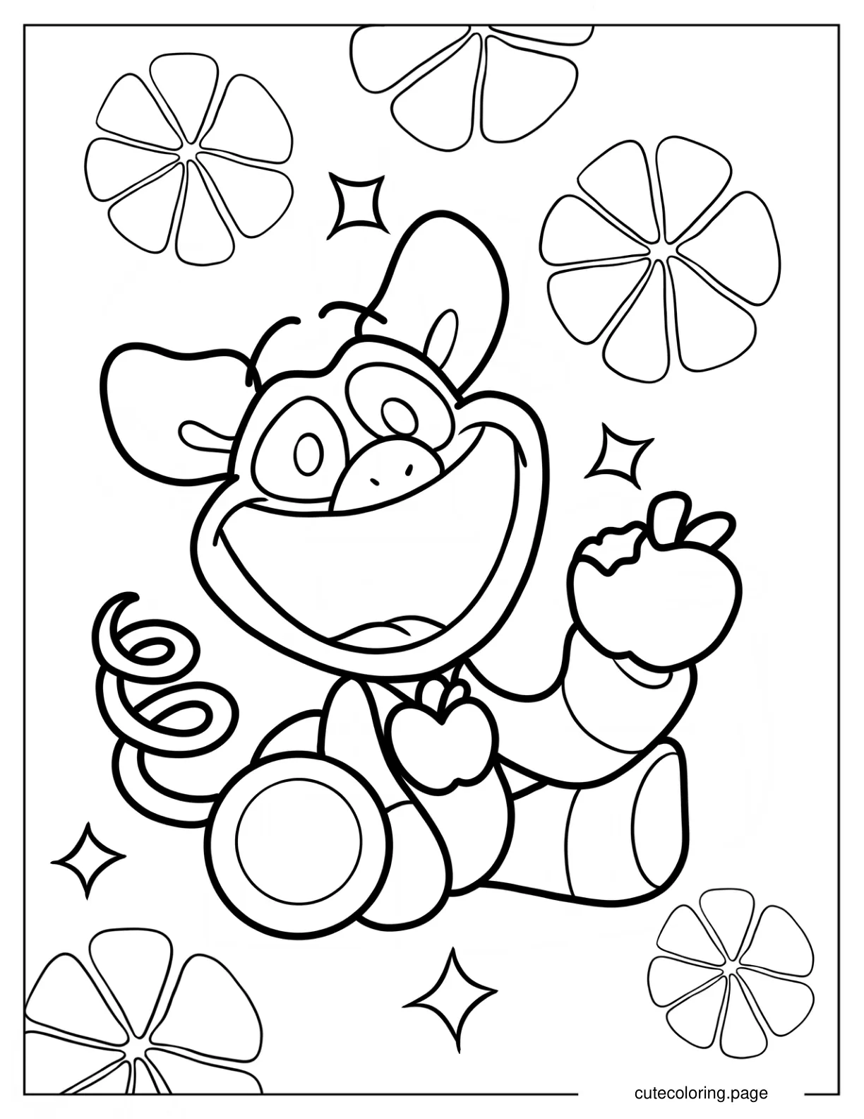 Smiling Critters PickyPiggy Eating An Apple coloring page