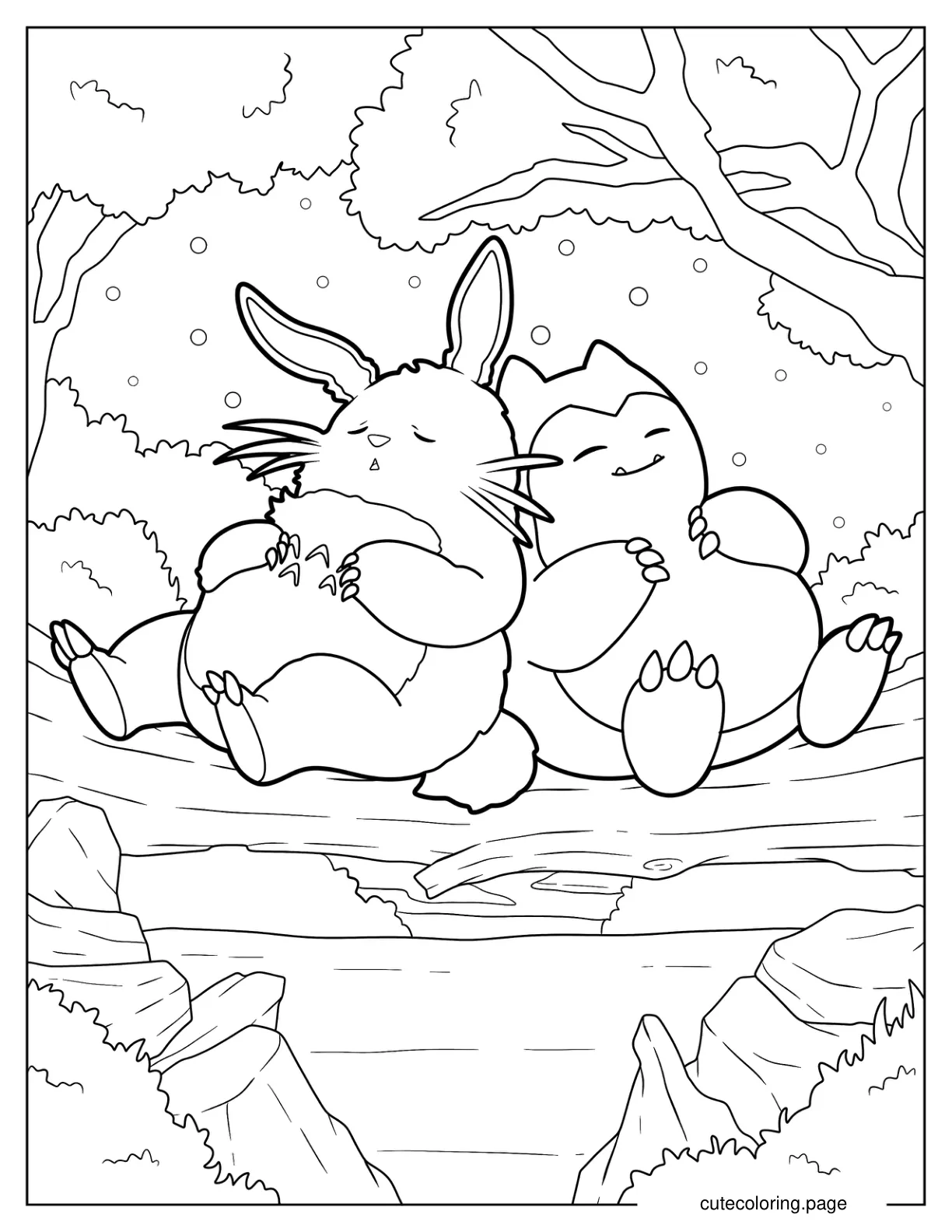 Cute Snorlax Sleeping Beside Totoro Coloring Sheet coloring page