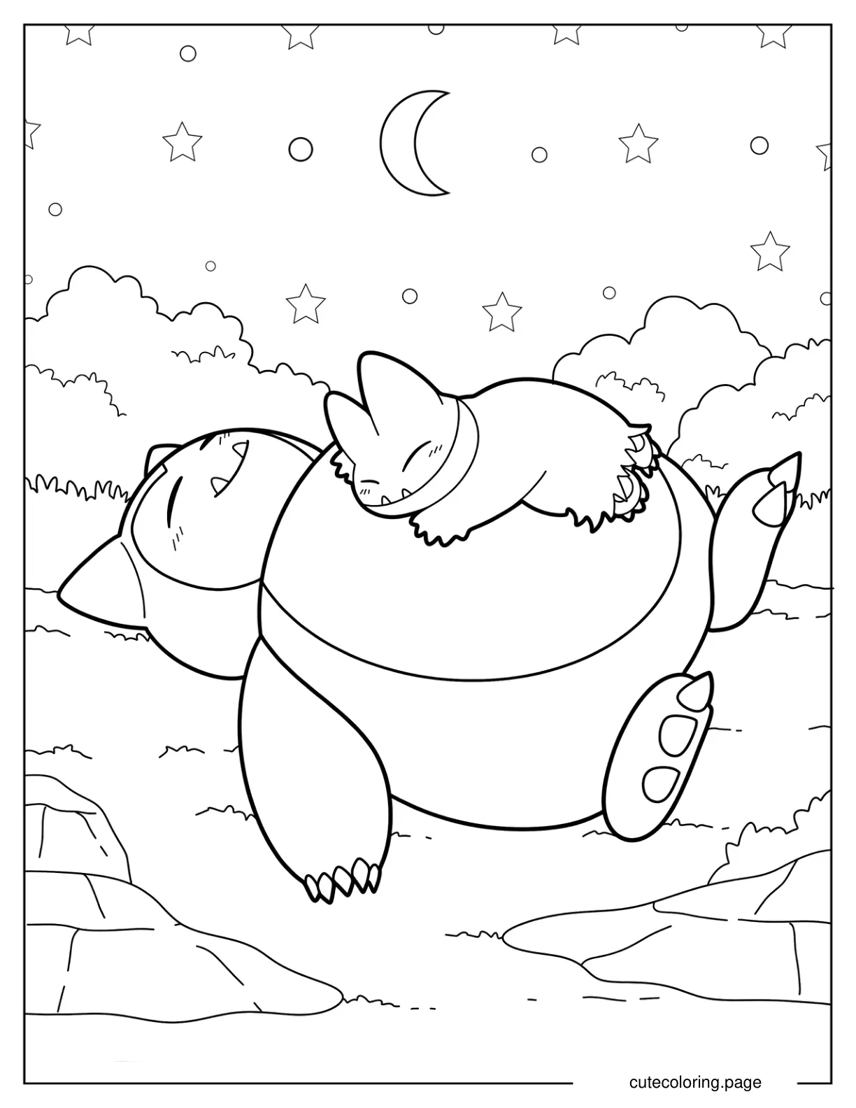 Detailed Munchlax And Snorlax Sleeping Under The Stars Coloring Page coloring page