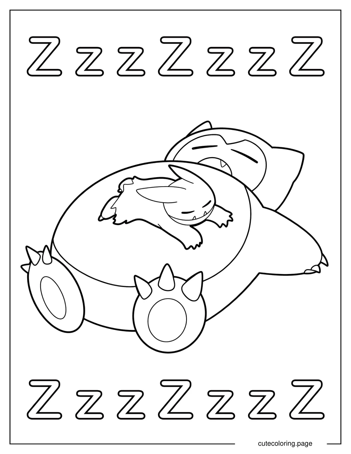 Gengar Sleeping On Top Of Snorlax Coloring Page coloring page