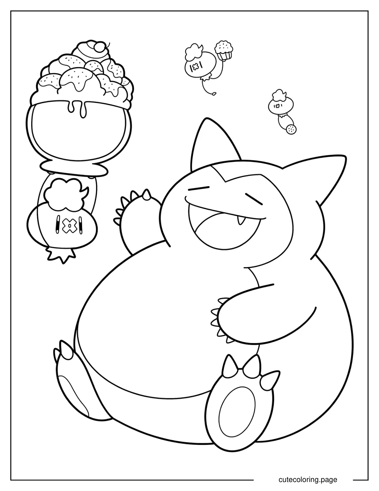 Kawaii Drifloon Bringing Ice Cream To Snorlax Coloring Page coloring page