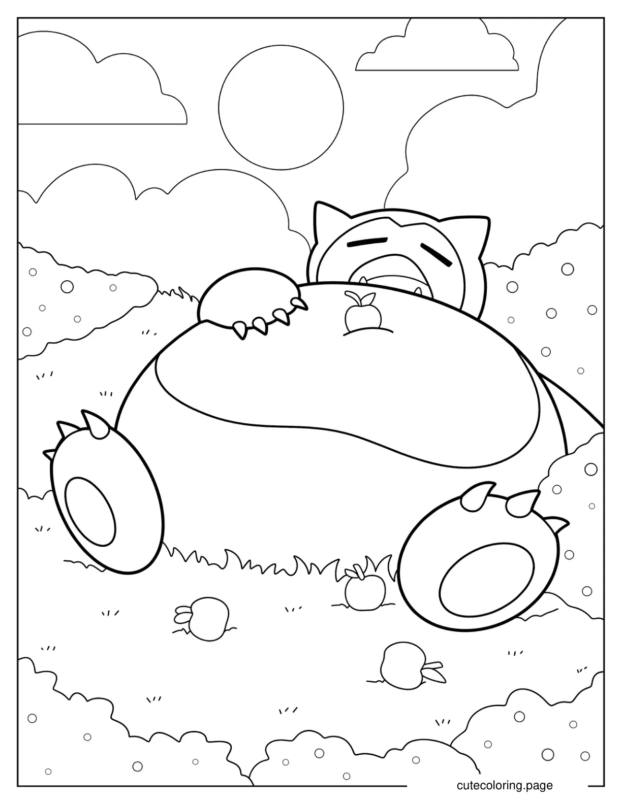 Simple Snorlax Sleeping On Grass Coloring Page For Kids coloring page