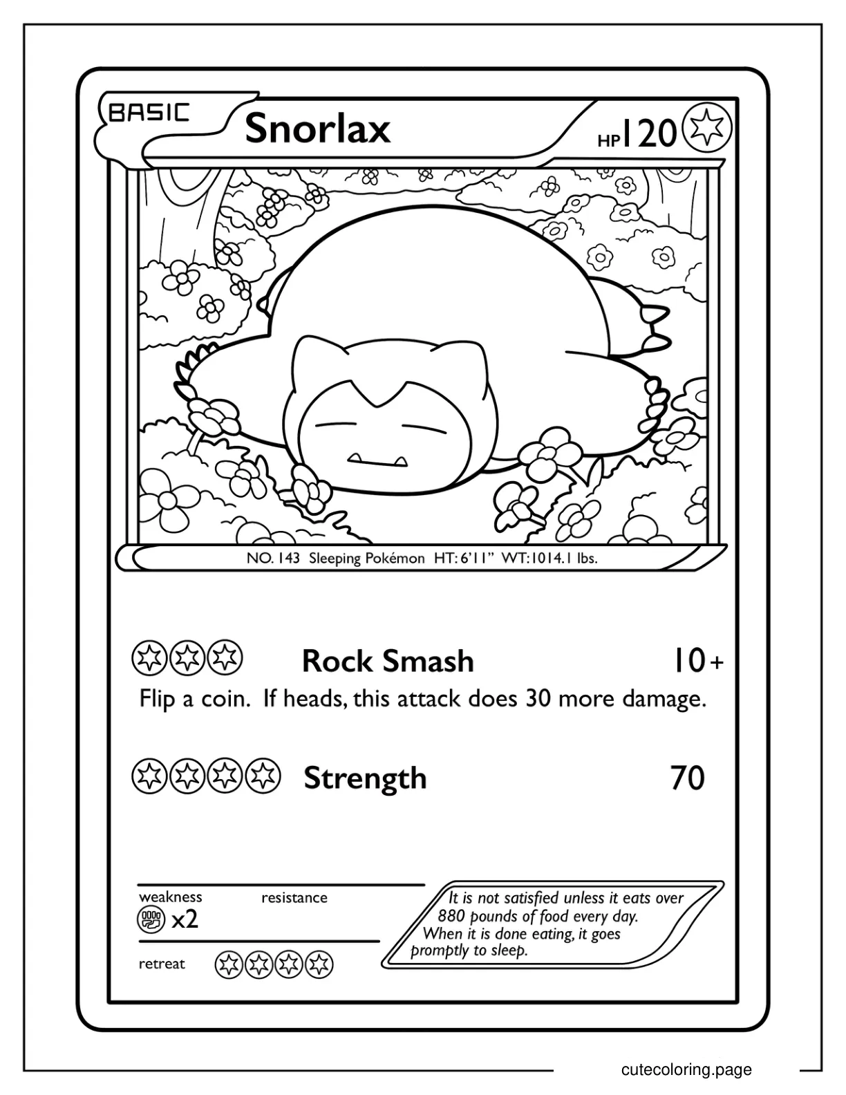 Snorlax Rock Smash Pokemon Card coloring page