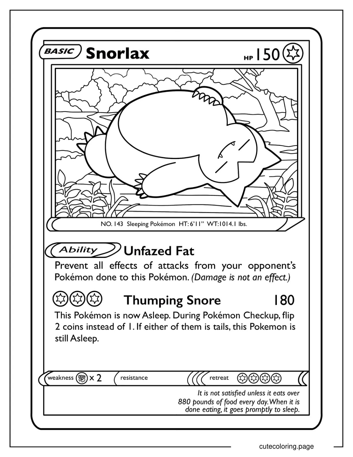 Snorlax Unfazed Fat Pokemon Card Coloring Page coloring page