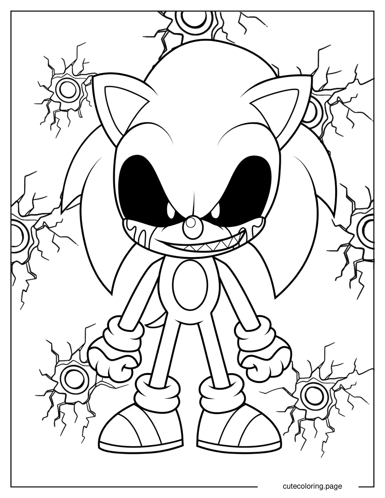 Chibi Sonic Exe In Front Of Broken Wall Coloring Sheet coloring page