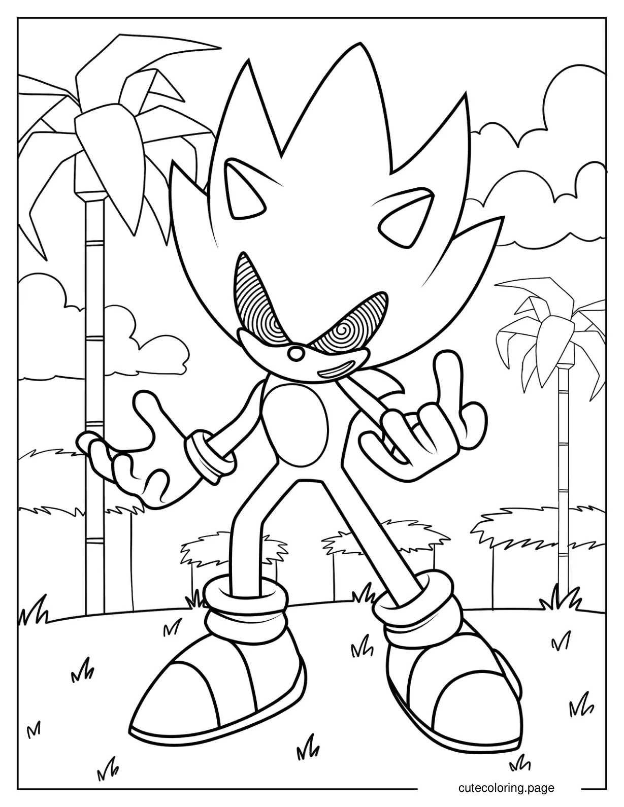 Easy Sonic Exe Outline In Angel Island Coloring Page coloring page