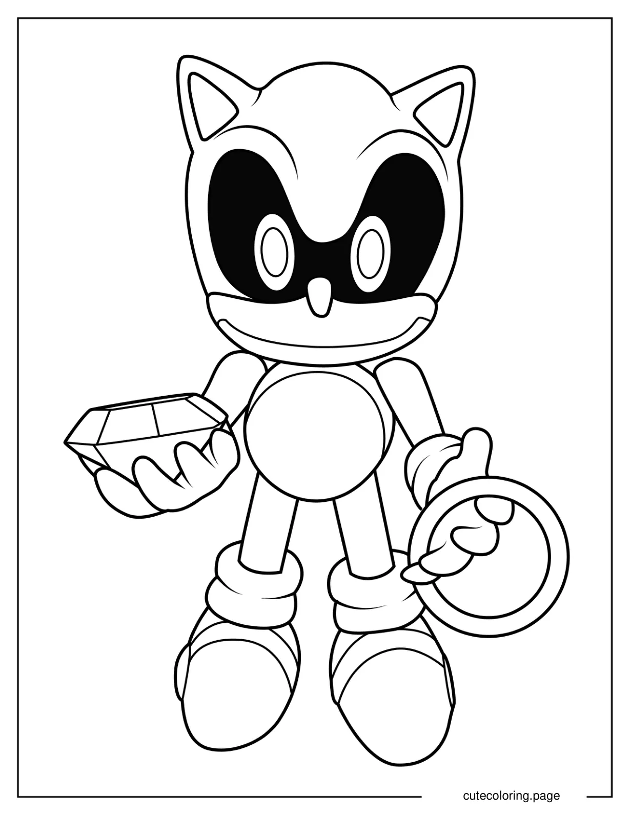 Simple Sonic Exe Holding Chaos Emerald And Gold Ring Coloring Page coloring page